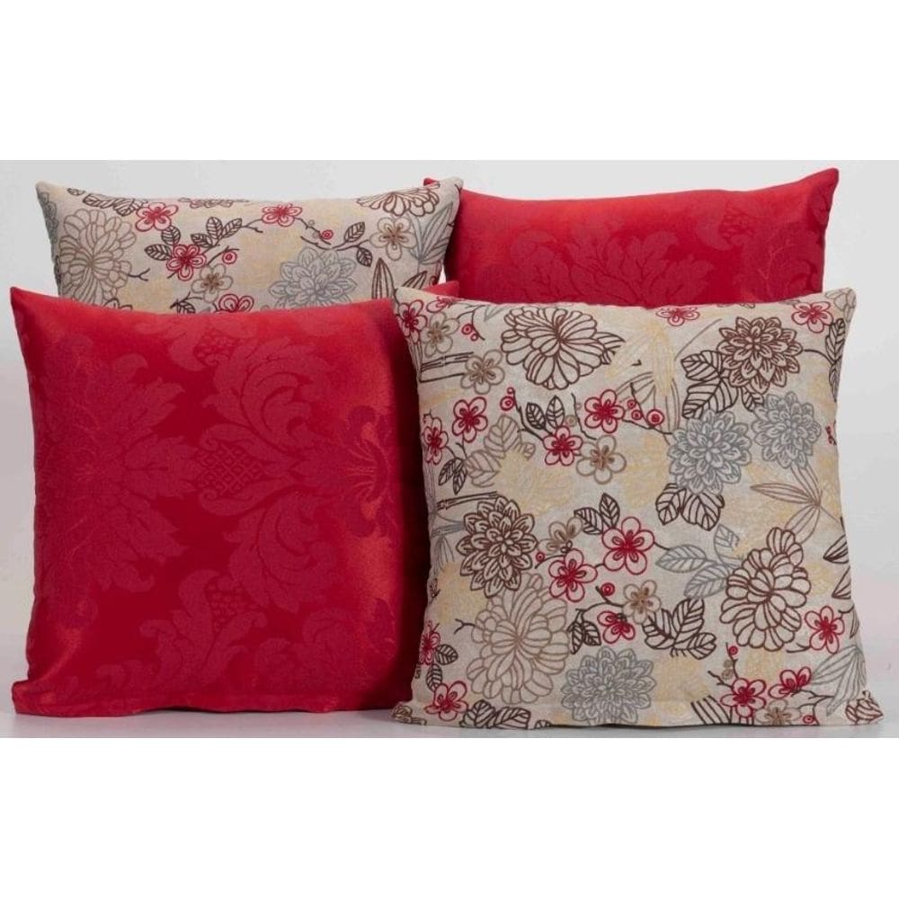 Kit 4 Almofadas Decorativa Para Sofá Estampa Vermelho Floral