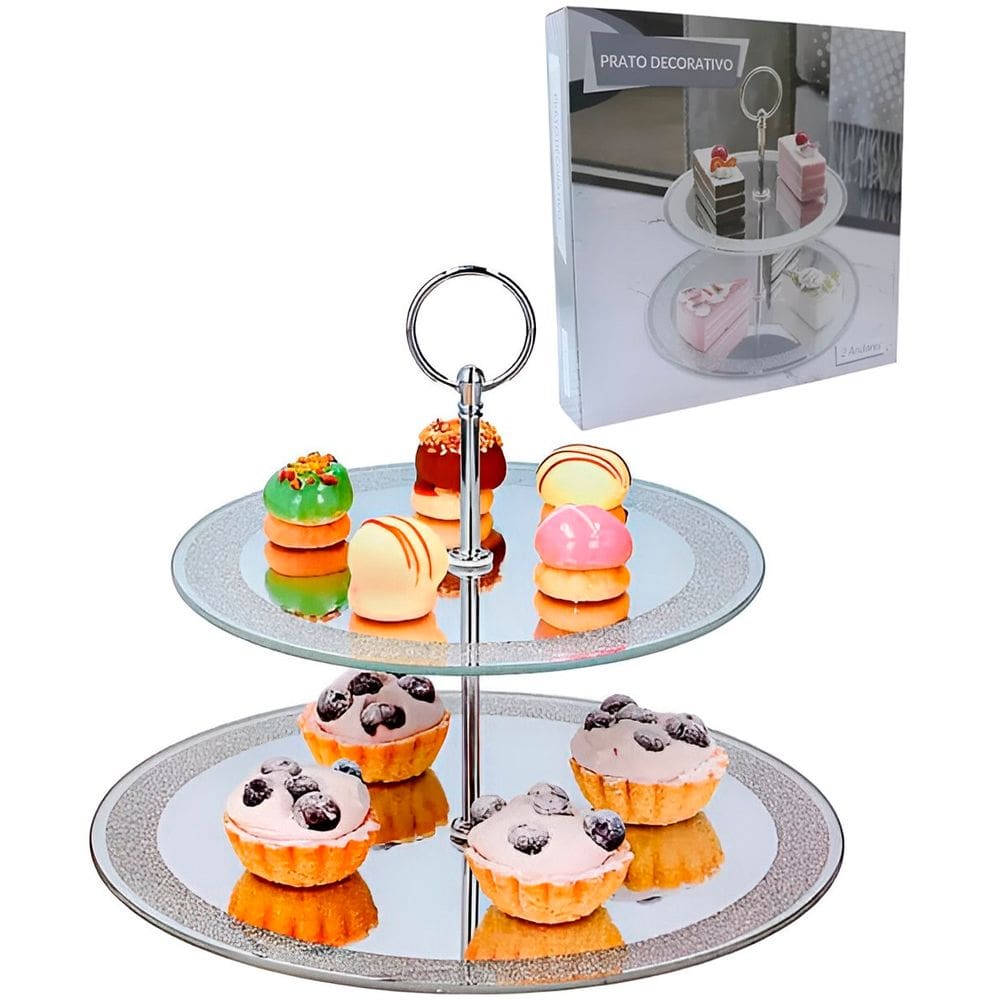 Prato Porta Doce Boleira Decorativo 2 Andares Suporte 22cm