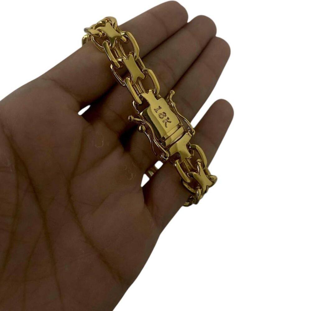 Pulseira Cadeado Duplo 13Mm - Banhado A Ouro 18K