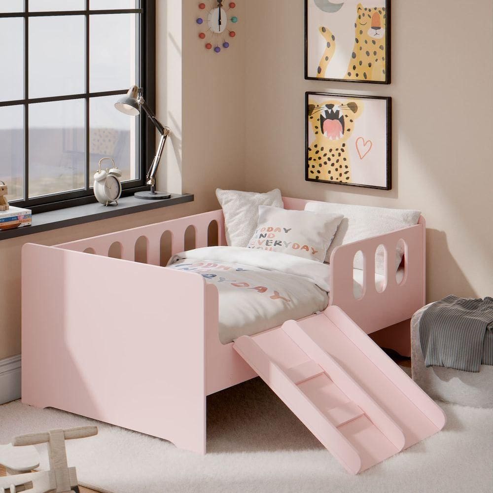 Cama Infantil Conforto Com Escada E Escorregador Rosa
