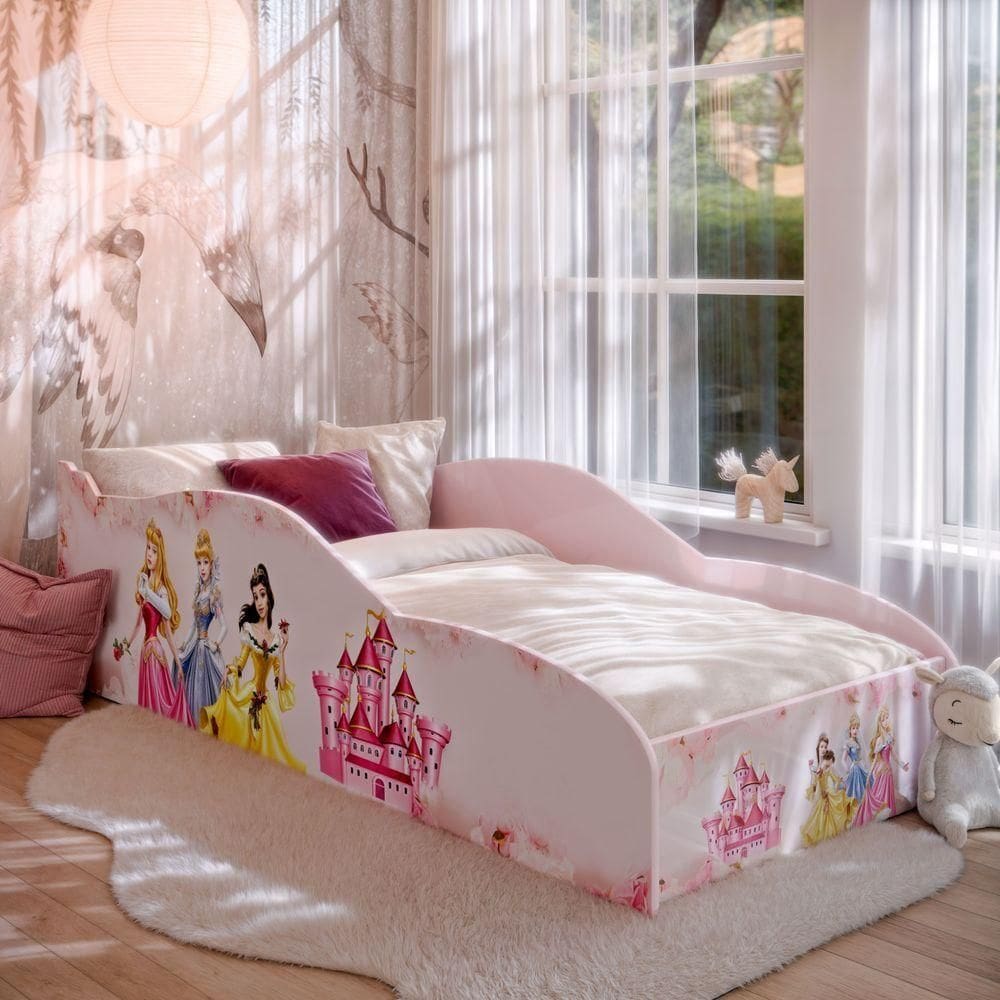 Mini Cama Montessoriana Infantil Princesa Com Colchão Juvenil Para Quarto De Criança Menina Rosa