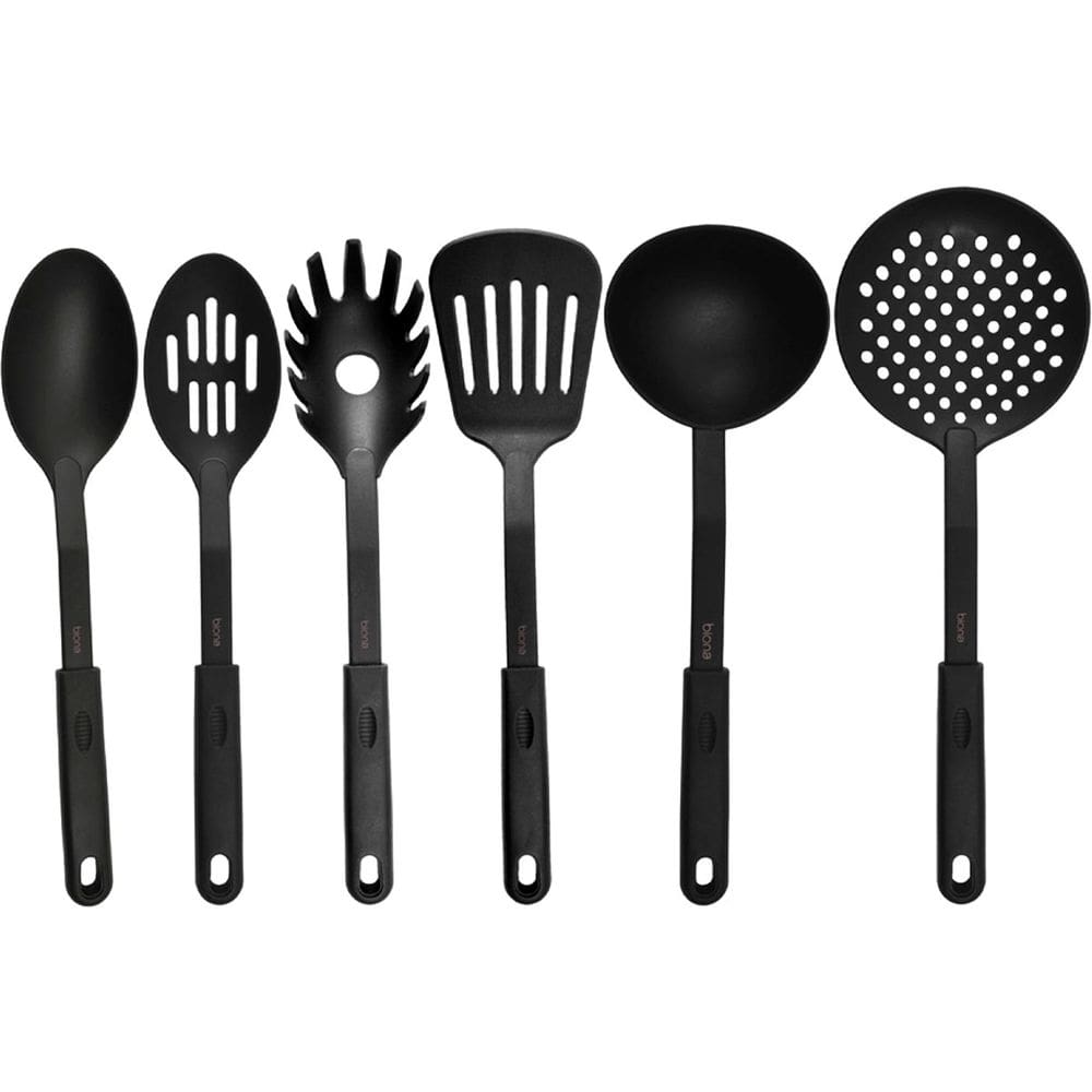 Conjunto Utensílios Cozinha Nylon Black Elegante Luxo 6Peças