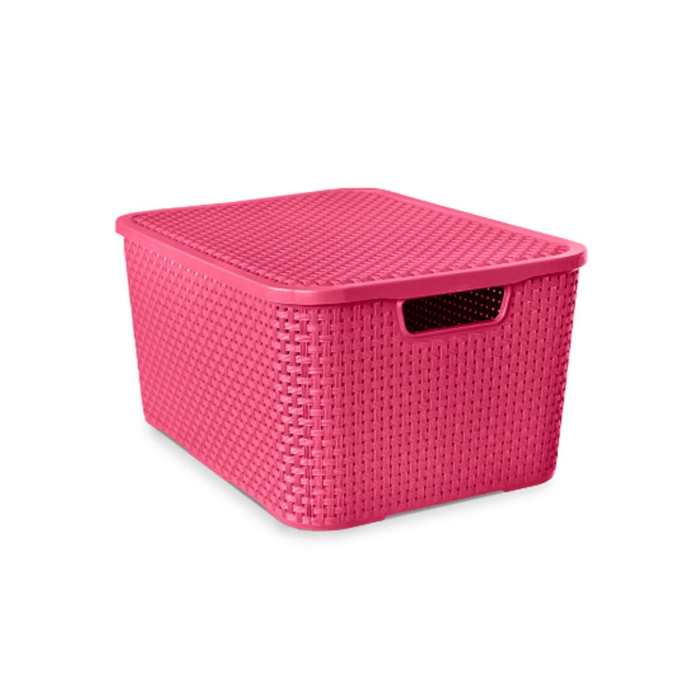 Caixa Organizadora Rattan com Tampa 20 Litros Rosa Arqplast