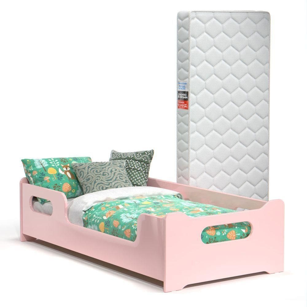 Mini Cama Montessoriana Infantil Com Colchão E Proteção Lateral Quarto De Criança Menina Princesa Rosa Rofemar