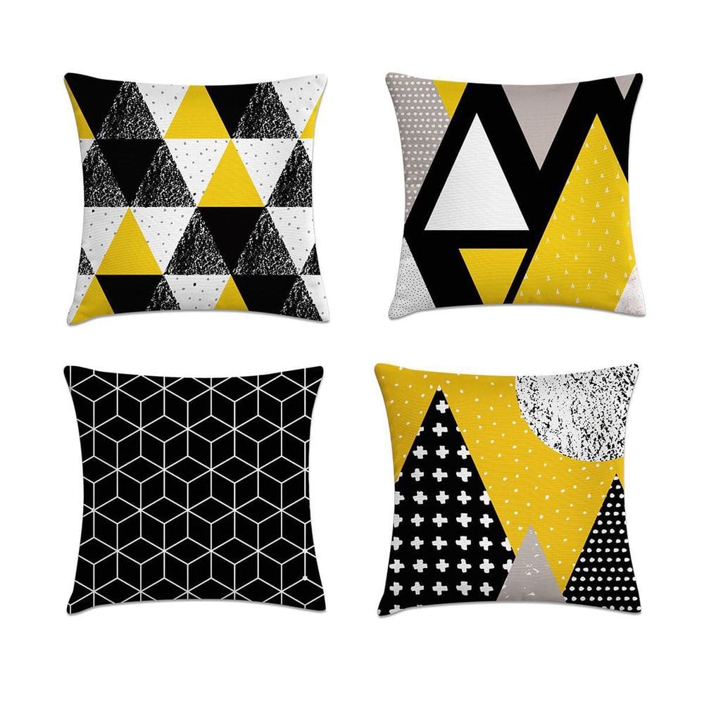 Kit 4 Capas Almofadas Escandinavo Amarelo E Preto 45X45