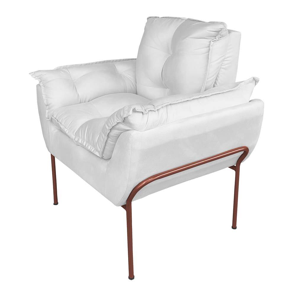 Poltrona Luxo Suede Branco com Base de Ferro Cobre - Vallisa Decor