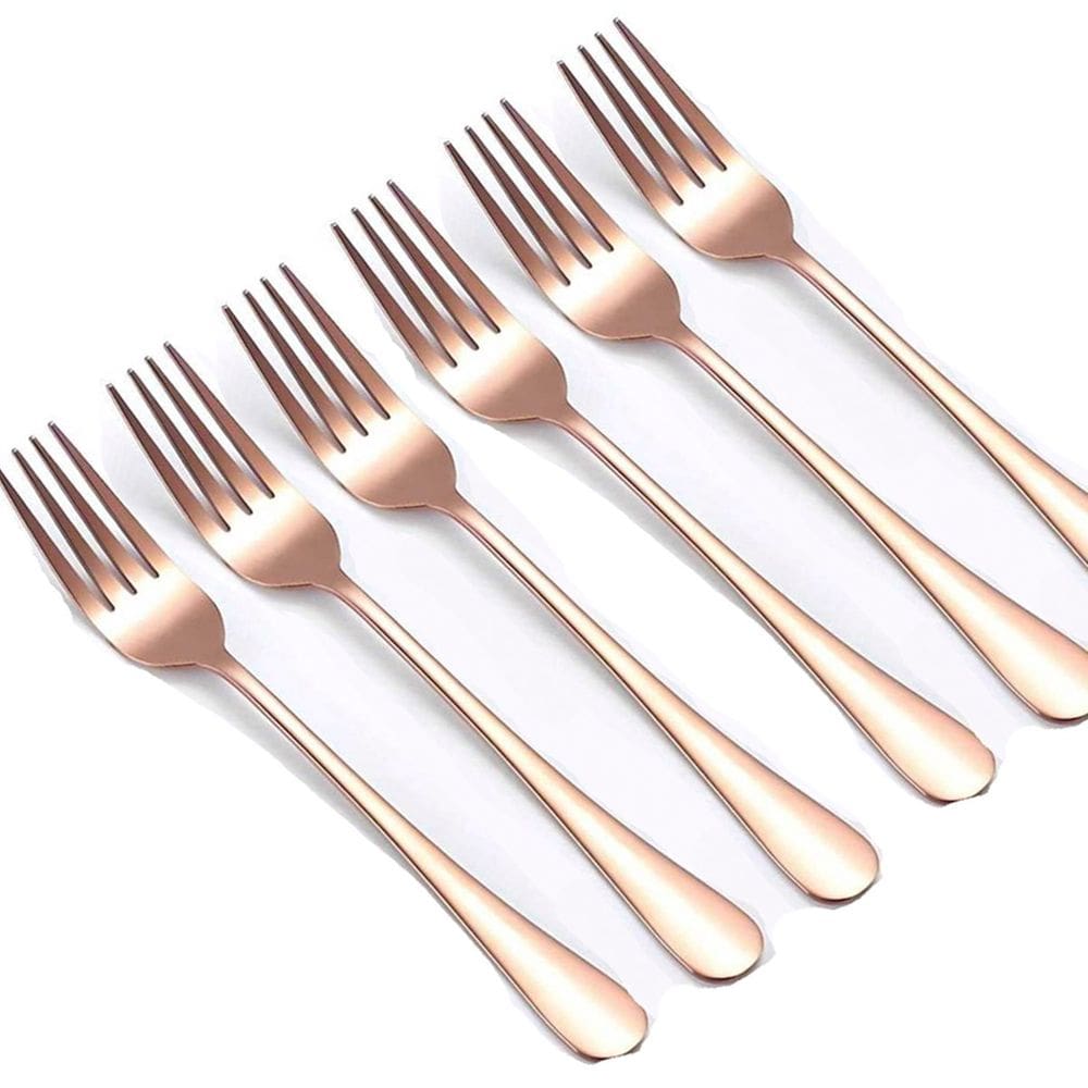 Conjunto 6pçs Garfos De Mesa Inox Rose Gold Rústico Luxo