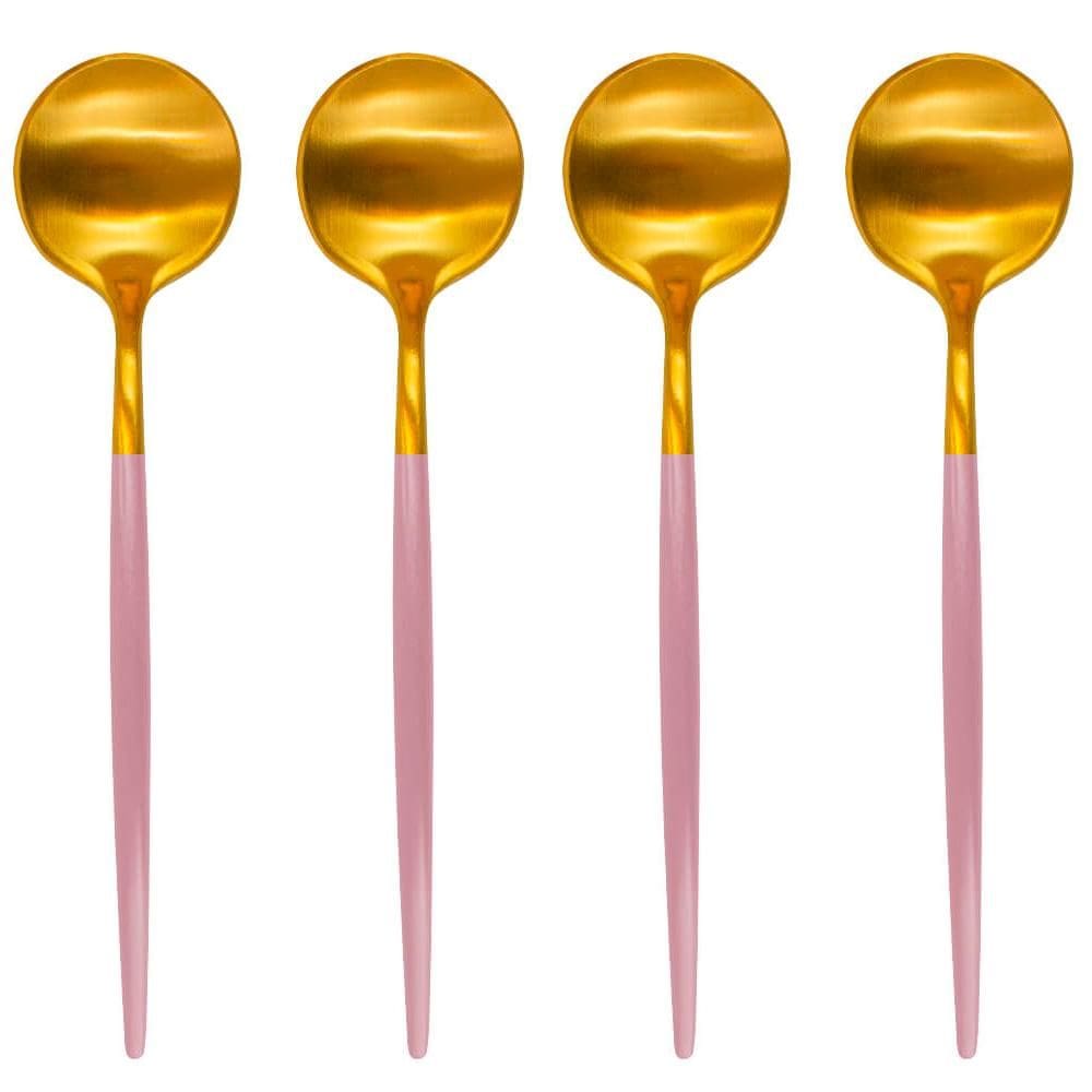 Jogo de Colheres de Mesa Inox Dourado e Rosa Lady 4 peças - Casambiente
