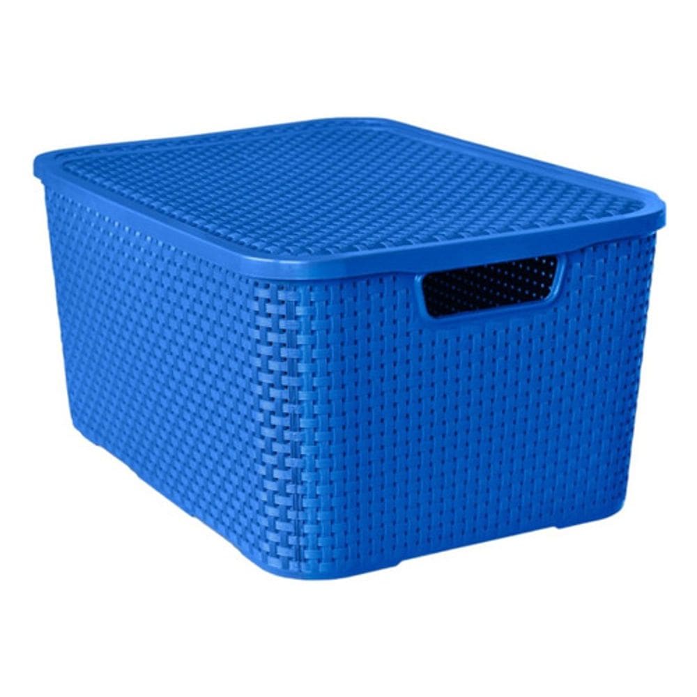 Caixa Organizadora Rattan com Tampa 20 Litros Azul Arqplast