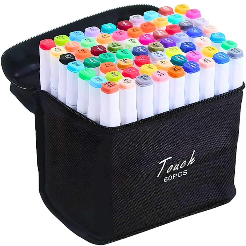 Kit De Canetas Marcador Permanente Ponta Dupla Touch 60Cores