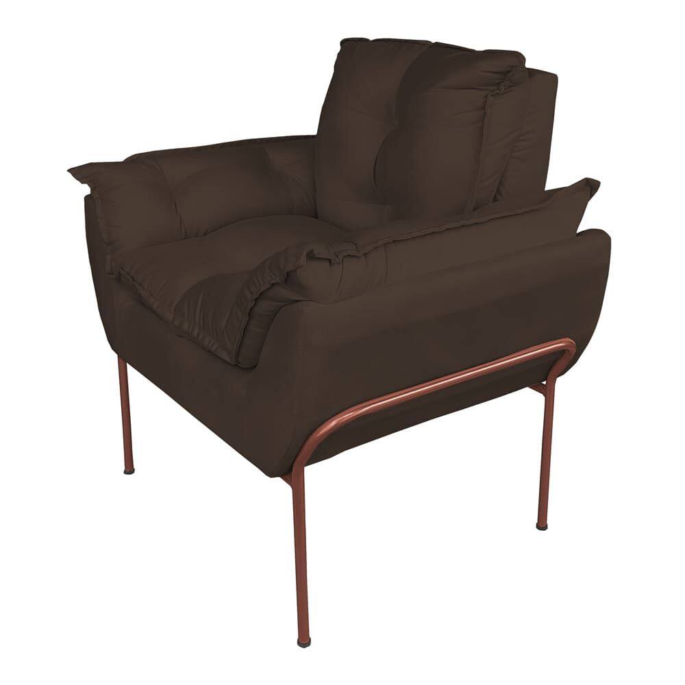 Poltrona Recepção Suede Marrom Base Cobre - Vallisa Decor