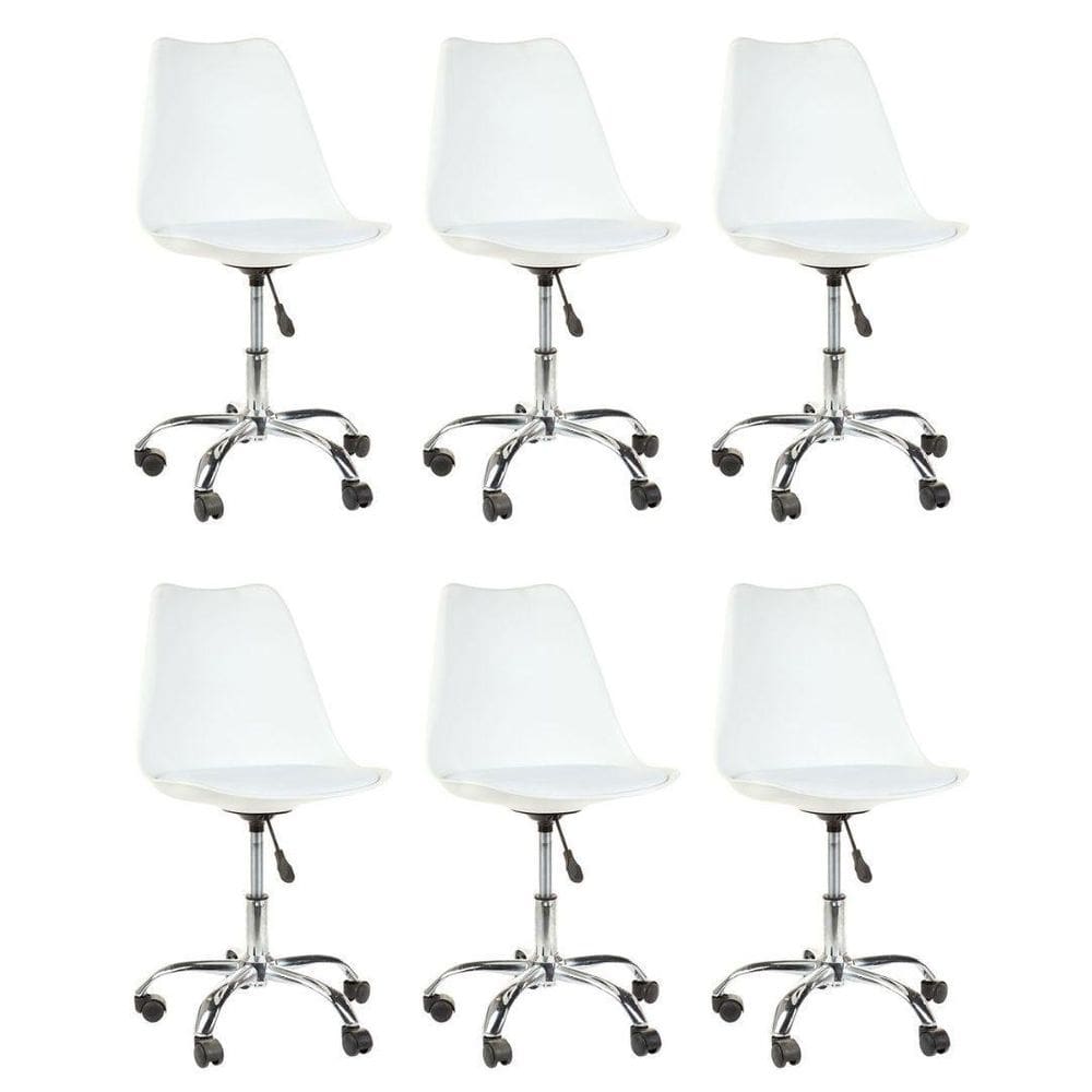 Kit 6 Cadeiras Escritório Tulipa Saarinen Giratória Branca
