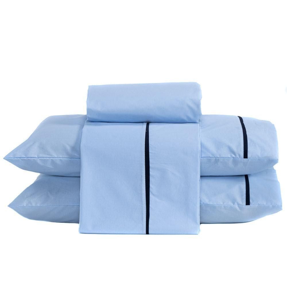 Jogo De Cama King 04 Peças C/ Viés Cor Azul