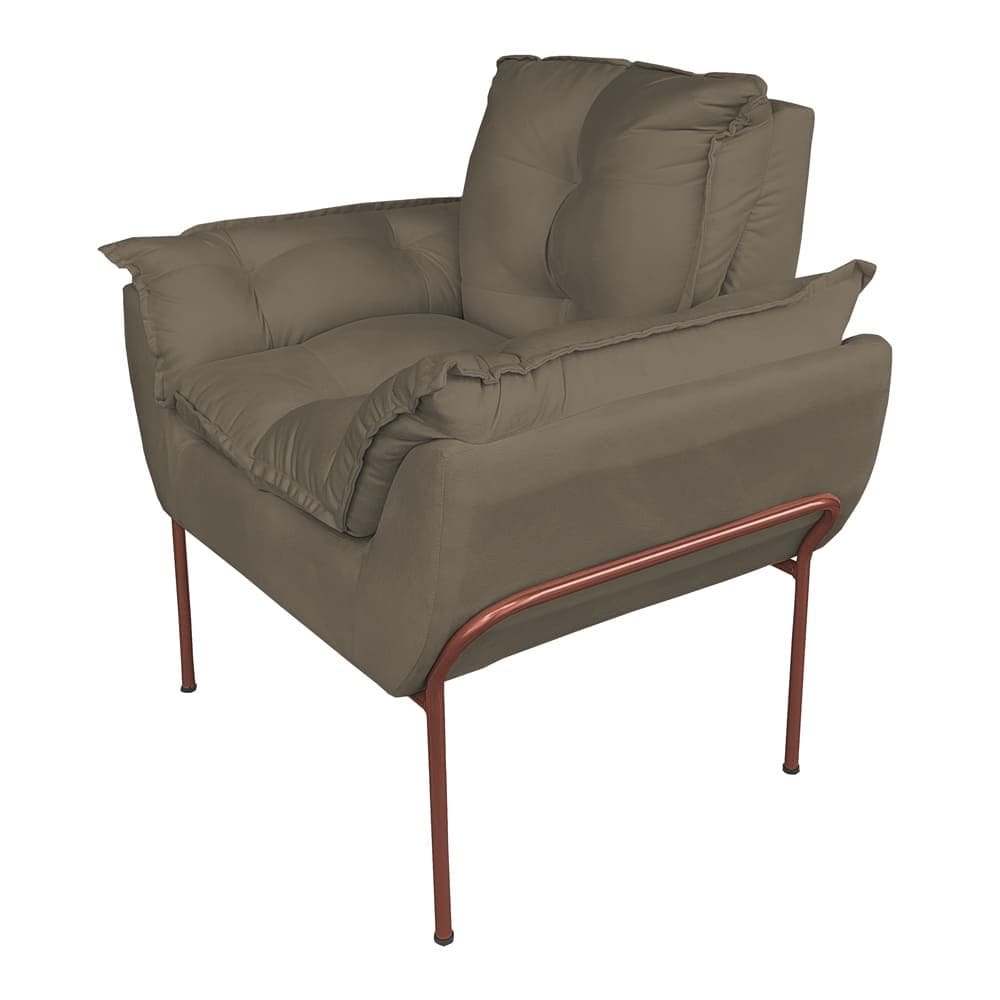 Poltrona Recepção Suede Cappucino Base Cobre - Vallisa Decor