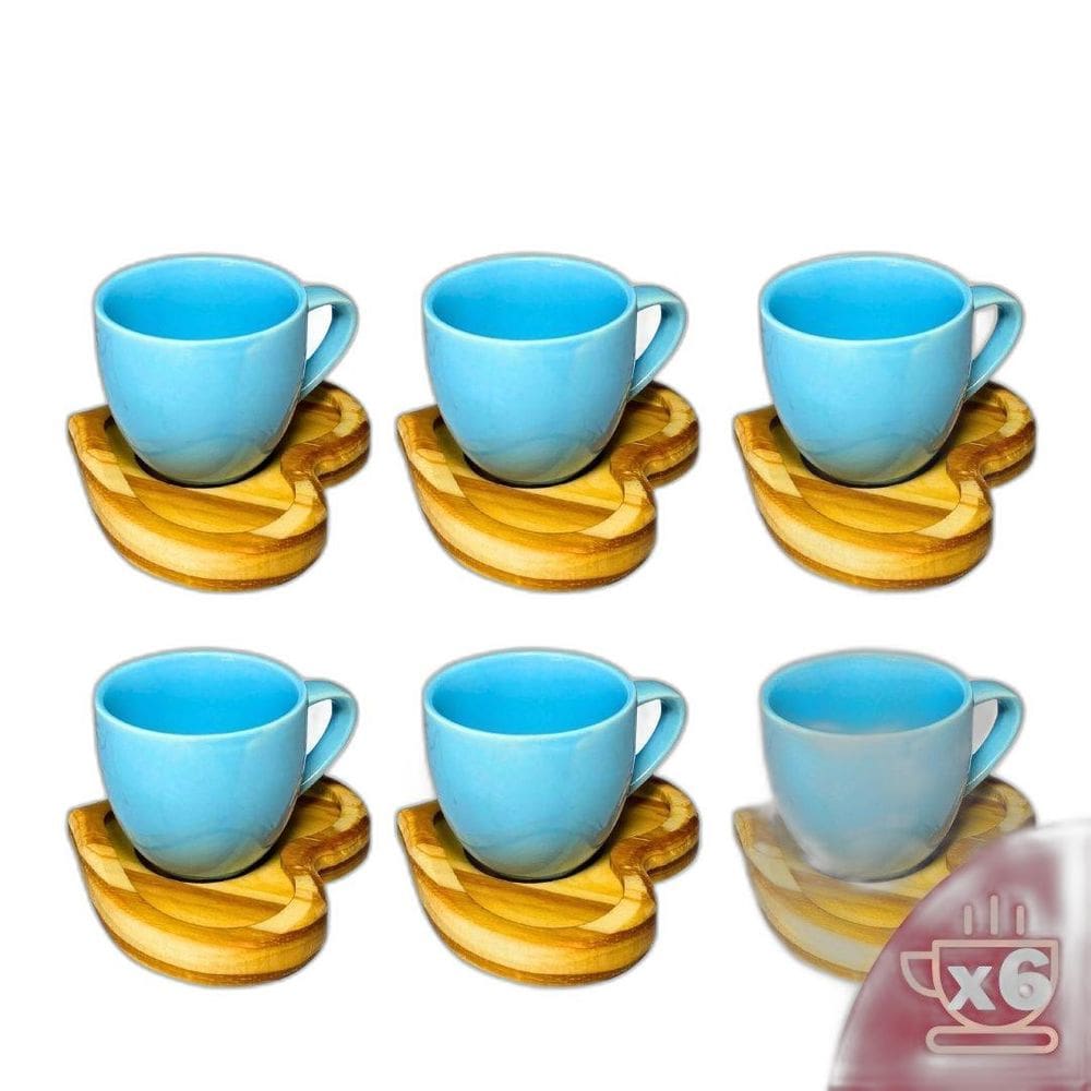Kit Porta Xícara Coração Com Xícara Porcelana Azul 95Ml