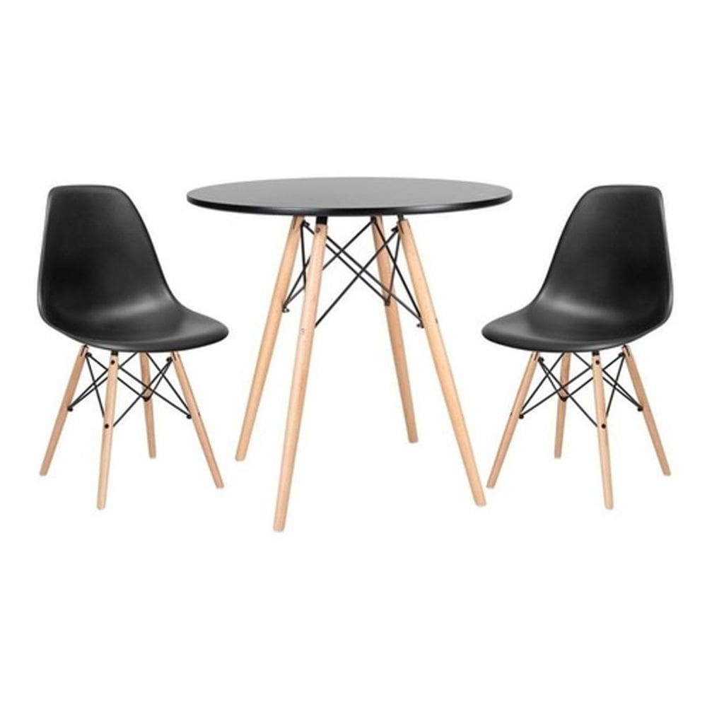 Kit Mesa Jantar Eiffel 80Cm Preta + 2 Cadeiras Eames Eiffel