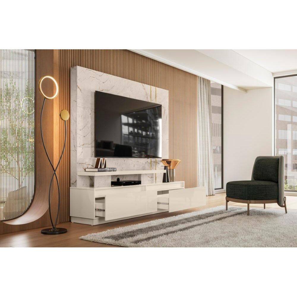Estante New Apolo para TV de até 75 polegadas - CALACATA / OFF WHITE - Madetec