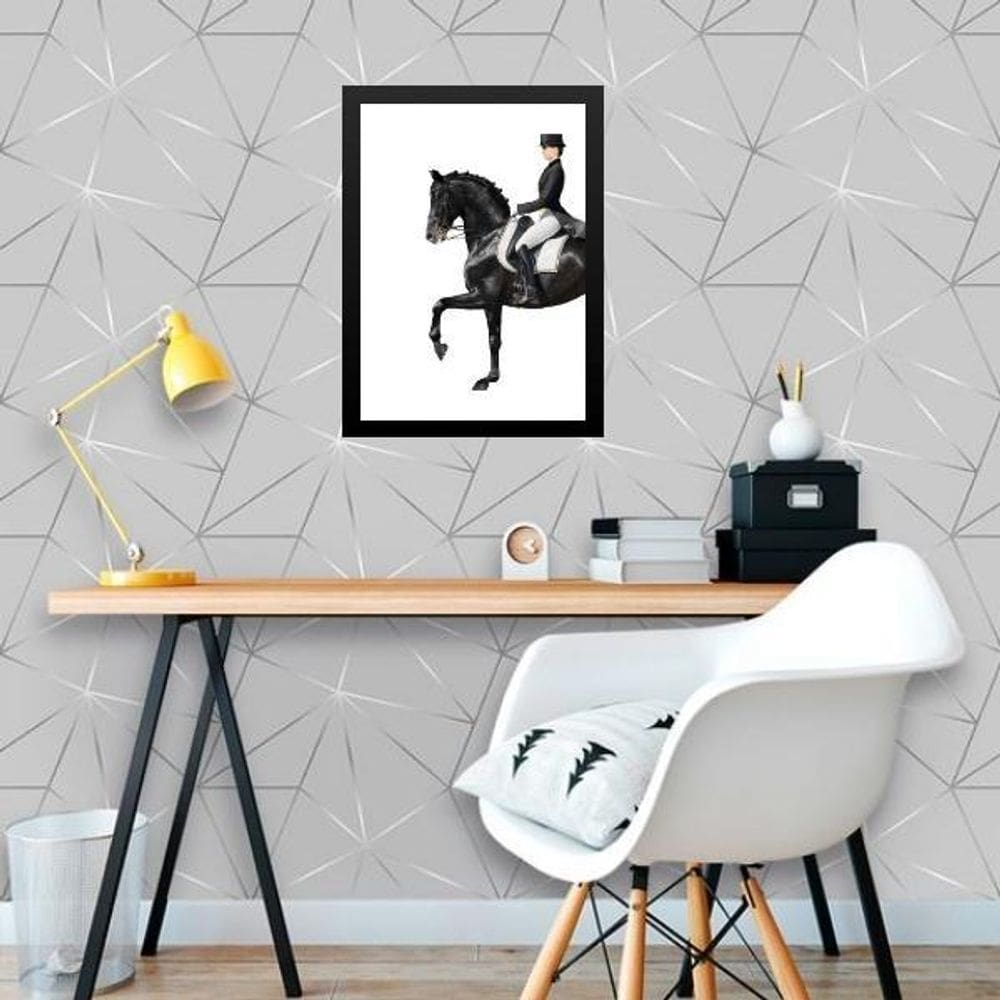 Quadro Hipismo - Mulher Montada Cavalo 45X34Cm - Com Vidro