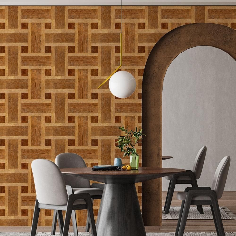 Papel De Parede Adesivo Madeira Taco Mosaico - 3,0M