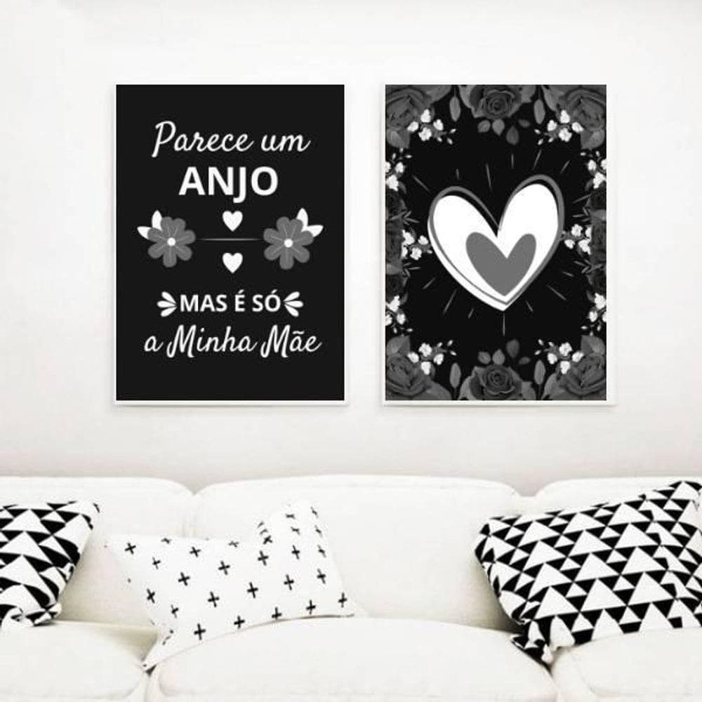 Kit 2 Quadros Decorativos Mãe Anjo 24X18Cm Branco