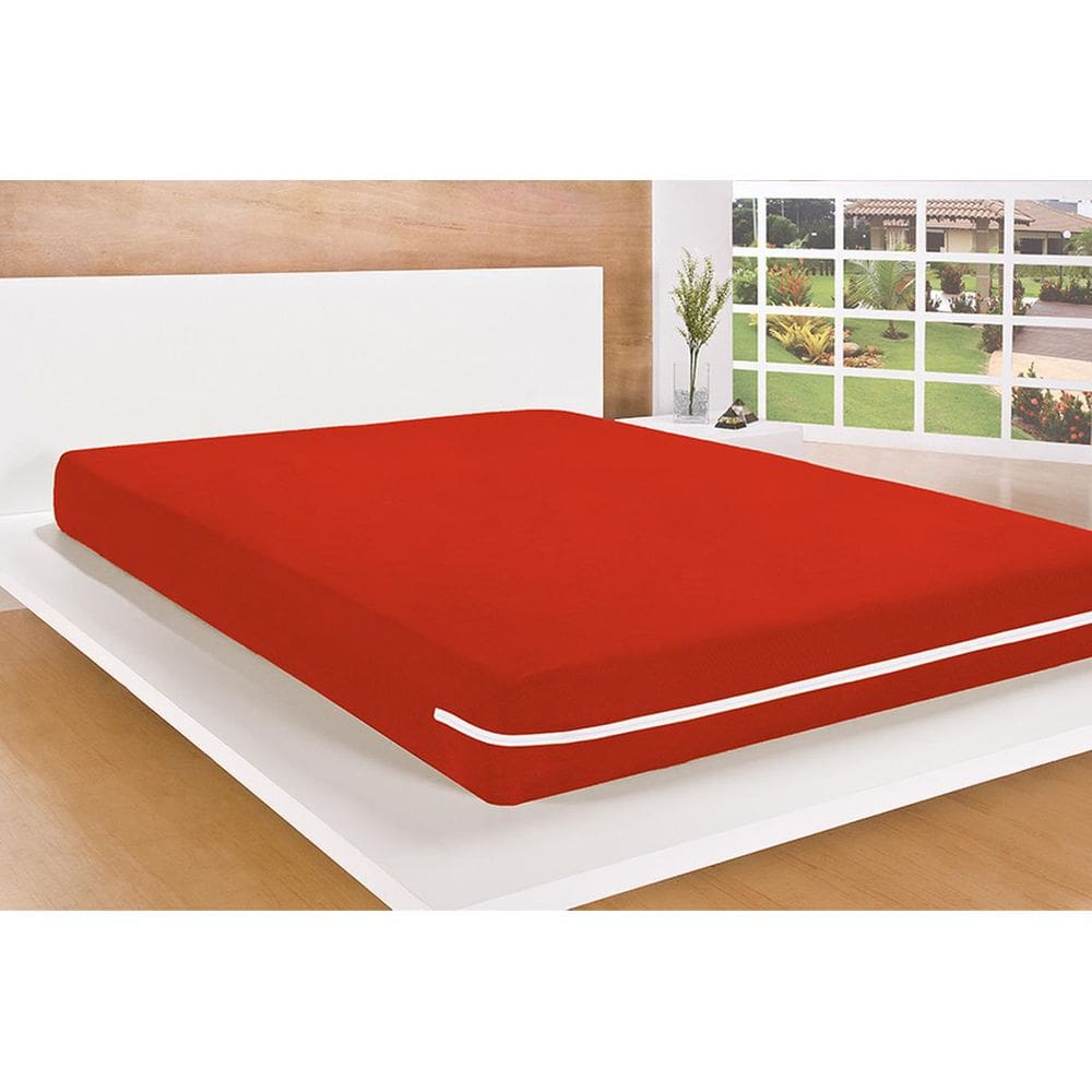 Capa De Colchão Cama Solteiro Com Zíper Malha Gel Vermelho