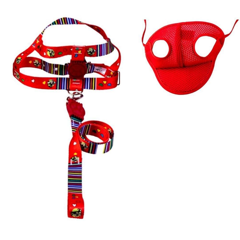 Kit Boné E Coleira Peitoral Para Cães E Gatos Nº7 - Vermelho