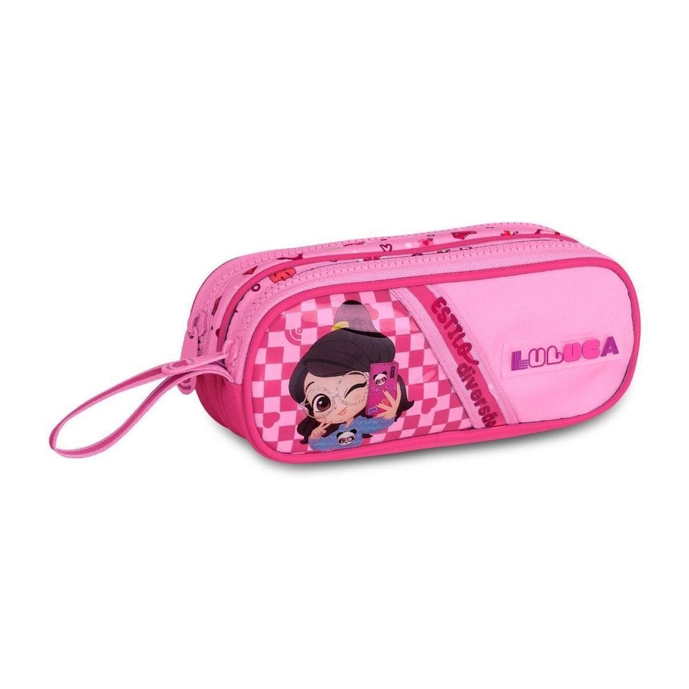 Estojo Duplo Luluca Infantil Meninas Escolar Pandinha - Rosa