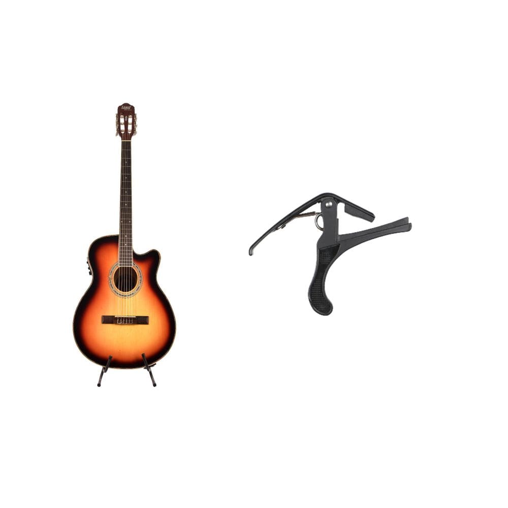 Kit Violão Land Eletrico Nylon Sunburst + Capotraste