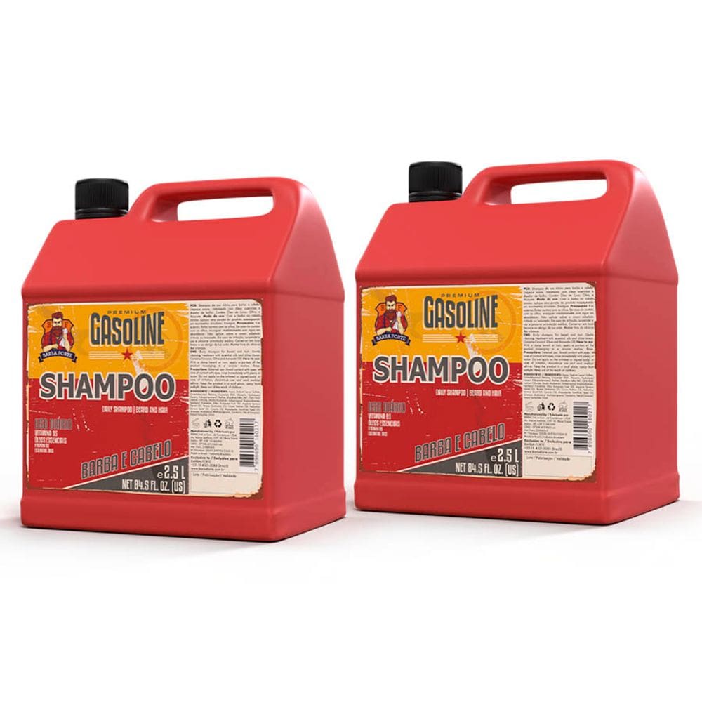 Kit 2 Shampoo Gasoline Premium 2.5L Barbearia Barba e Cabelo Uso Diário Barba Forte