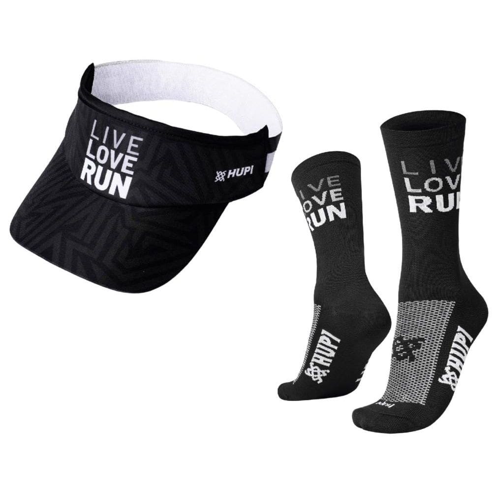 Kit Corrida HUPI Live Love Run: Viseira e Meia (Tamanho 36-42)