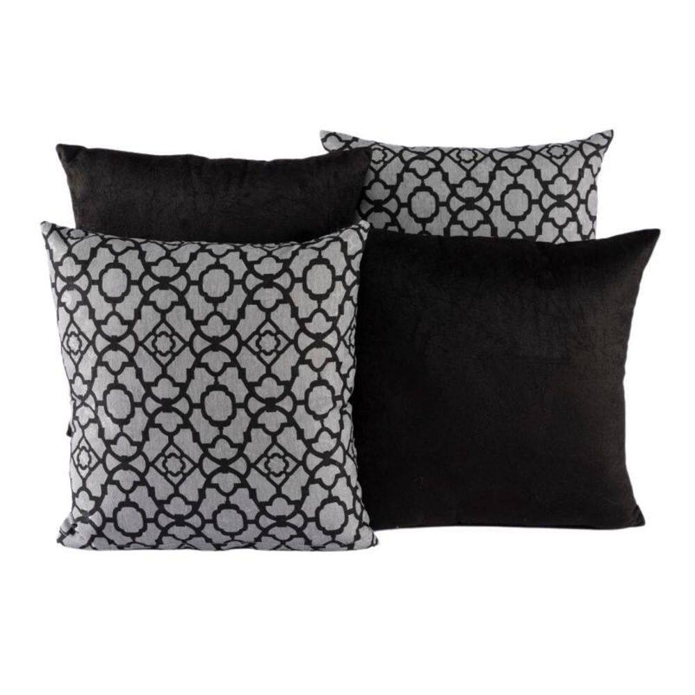 Kit 4 Almofadas Jacquard Decorativas 40X40 Preto - 007