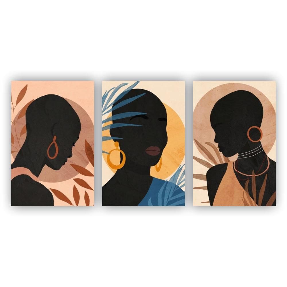 Kit Quadros 3 Pçs 60X40 Mulheres Negras Silhueta Artistica
