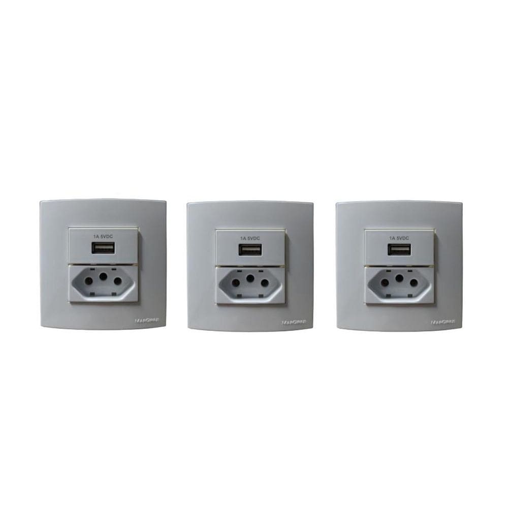3 Tomadas Dupla Para Móveis Margirius 10/20A + Usb - Branca