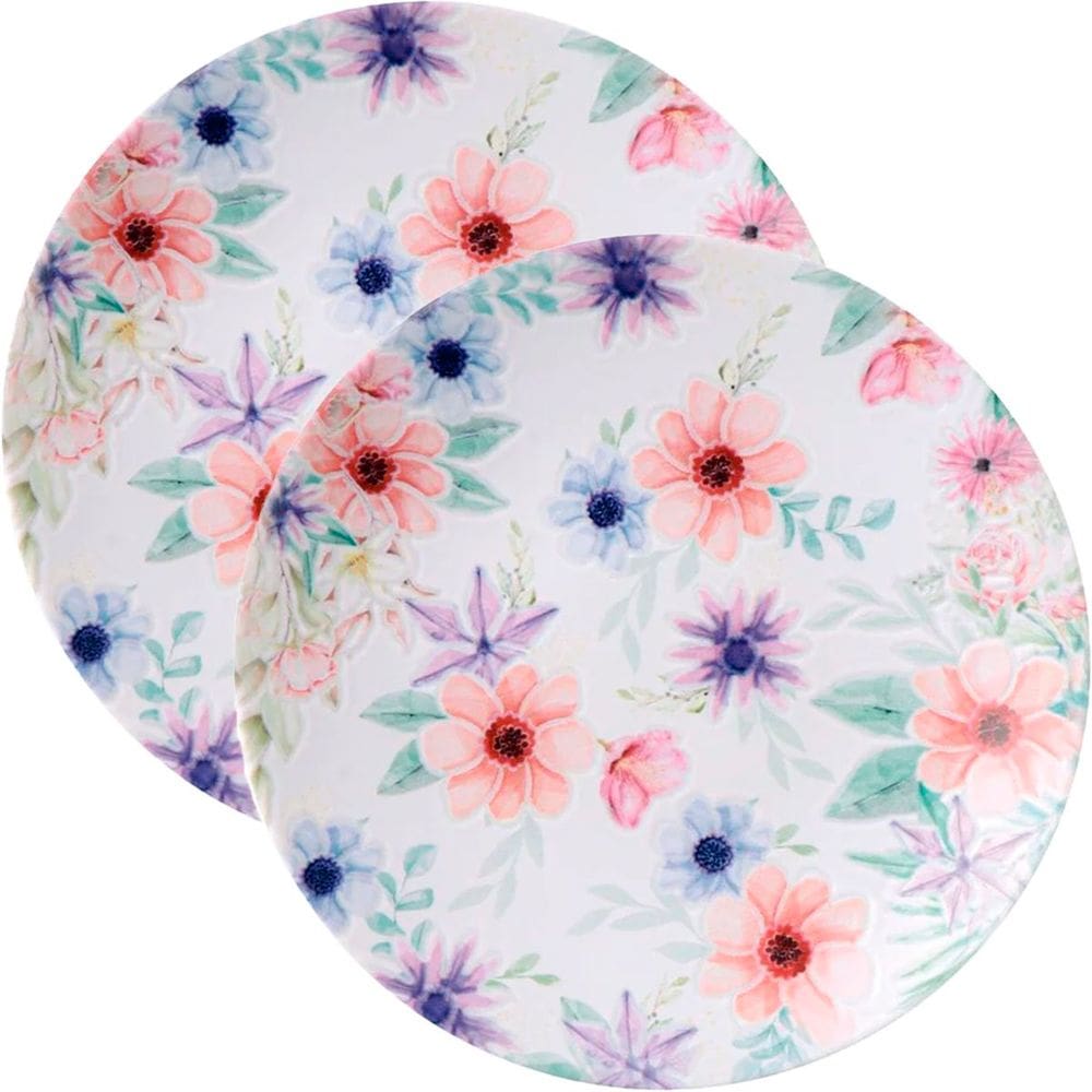 Jogo Pratos Sobremesa Lanche 8 Pçs 8 Pessoas Floratta 21cm