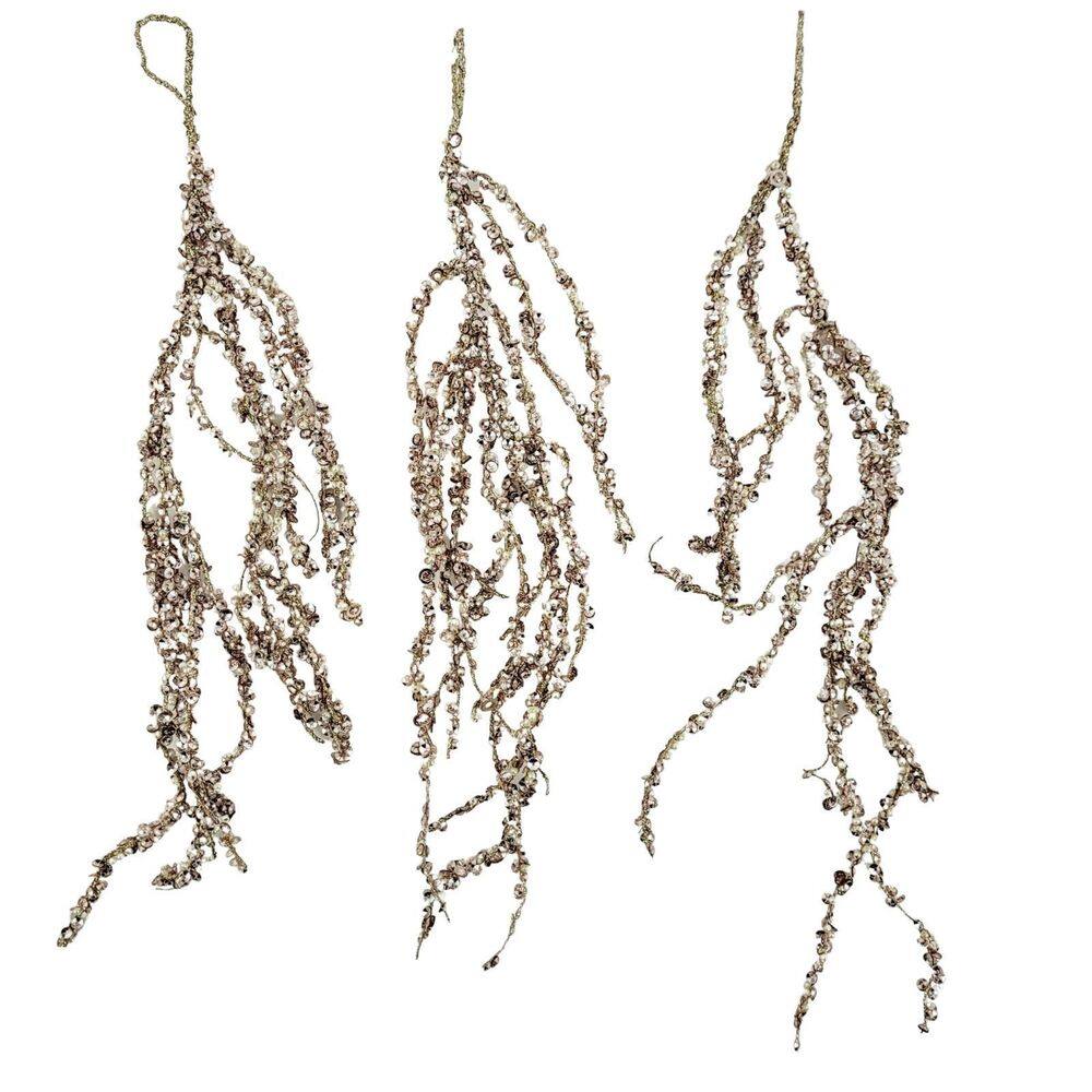 Galho Pérolas Rosa E Dourado 40X8Cm Folhagem De Natal 3Pc