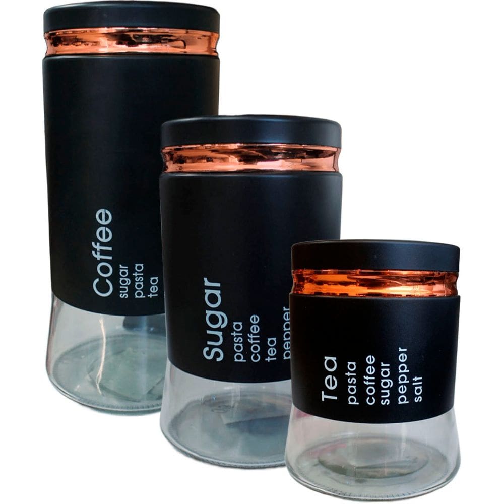 Kit 3 Potes Hermético Coffee Tea Sugar Grande Pequeno Médio