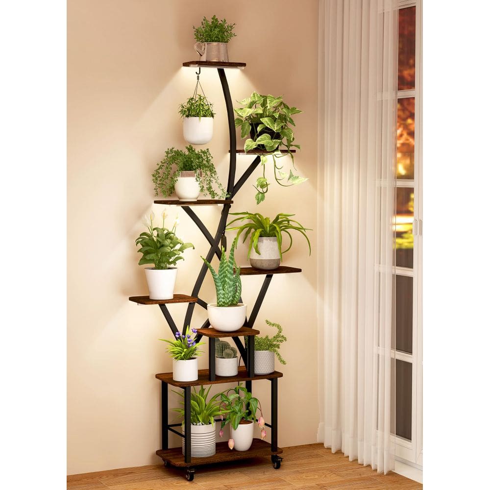 Suporte de plantas interno Quikraen com luzes de cultivo de 8 camadas e 64 cm de altura