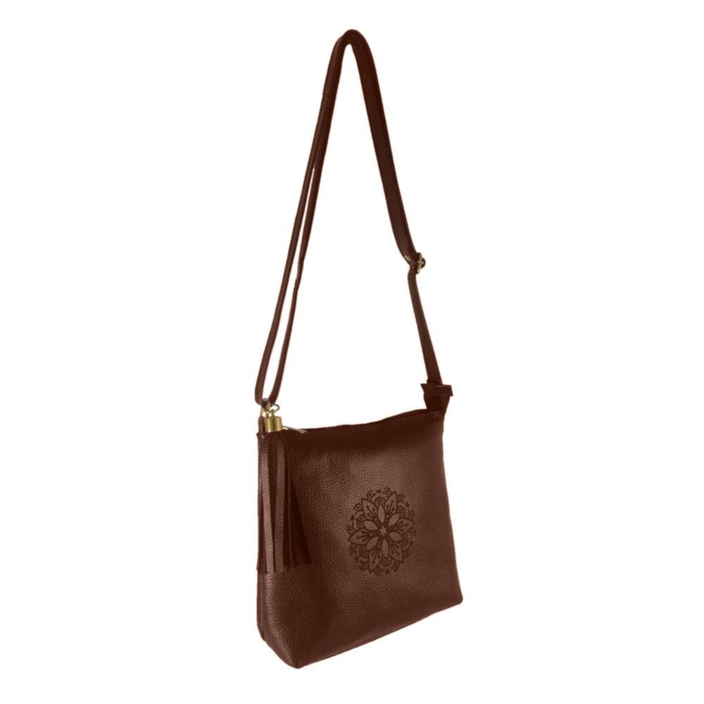 Bolsa Transversal Topgrife Estampa Mandala Couro Marrom Únic