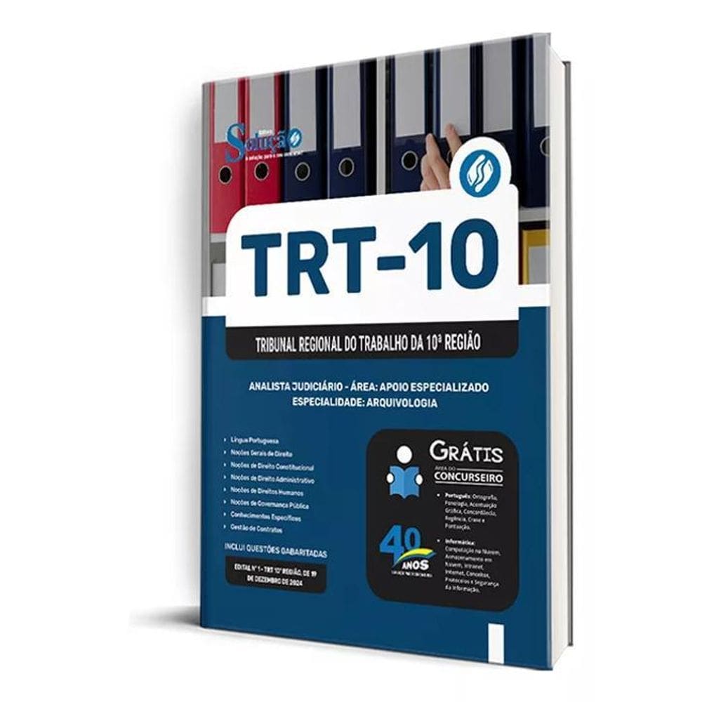 Apostila Trt-10 2025 Analista Judiciário Área: Apoio