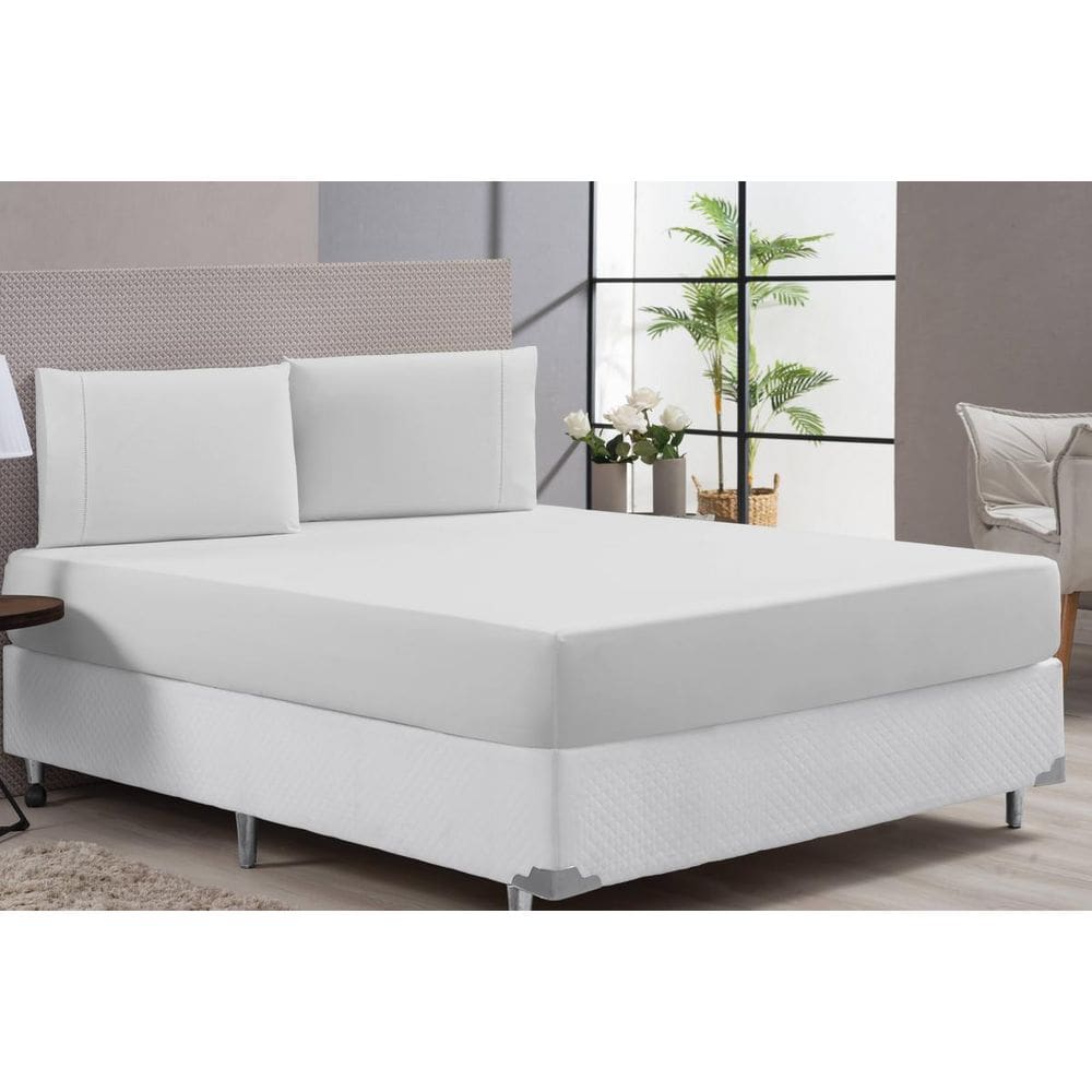 Lençol Cama Casal King Hotel Clinica 400 Fios Branco 3P