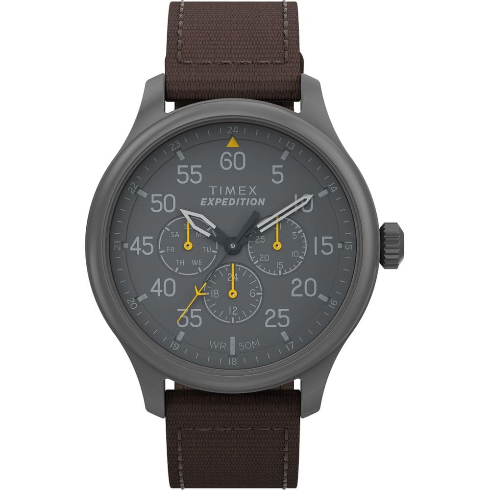 Relógio Timex Expedition Field para homens, estojo de 43 mm, pulseira marrom