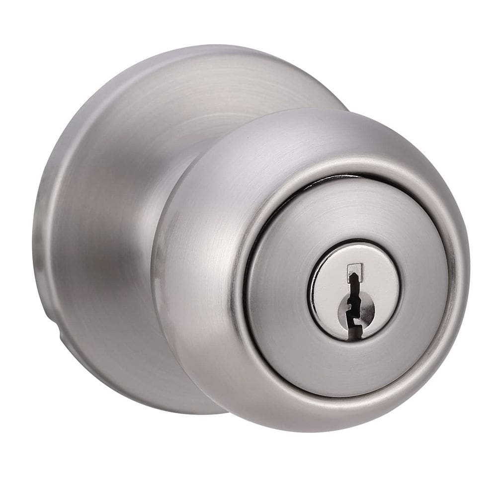 Maçaneta de porta Amazon Basics Exterior com fechadura Coastal Nickel
