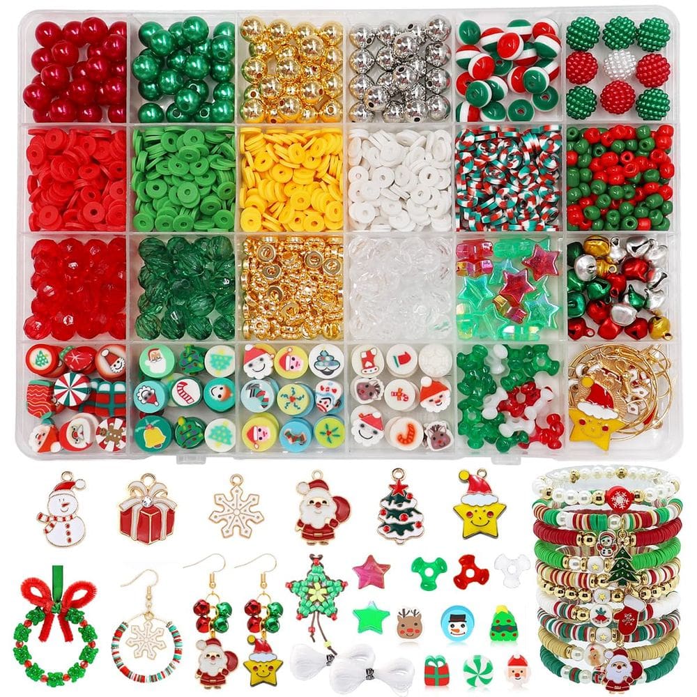 Kit de fabricação de pulseiras Ganepwns Christmas Beads Clay Green Red