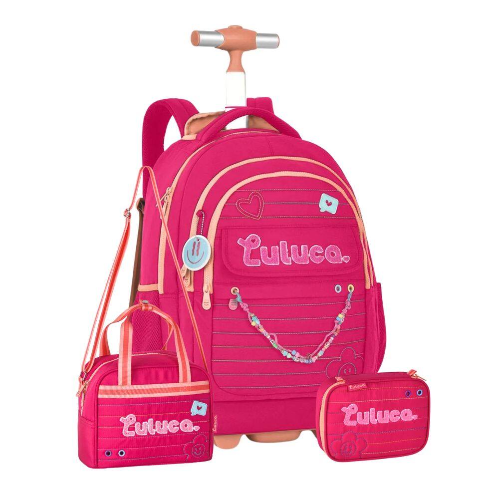 Kit Mochila Rodas Luluca Juvenil Pandinha Lancheira E Estojo