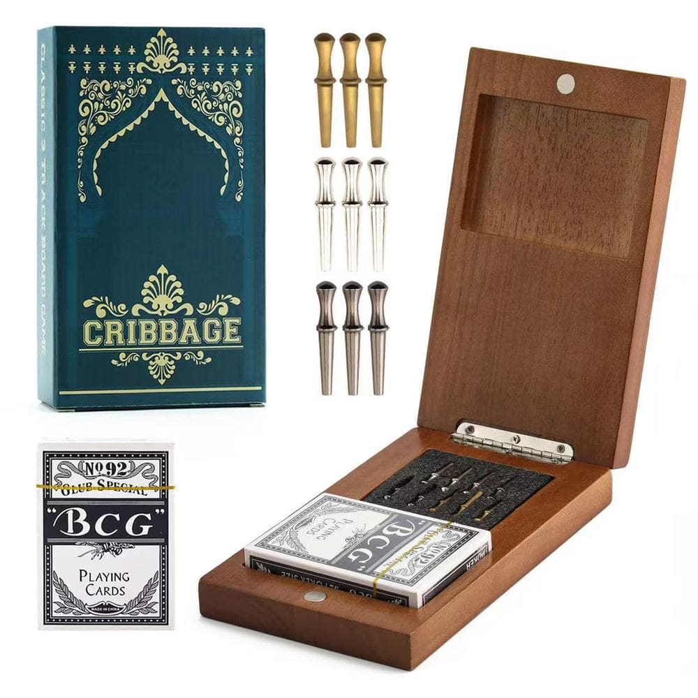 Conjunto de jogos de tabuleiro Cribbage de madeira com armazenamento para viagens para crianças/adultos