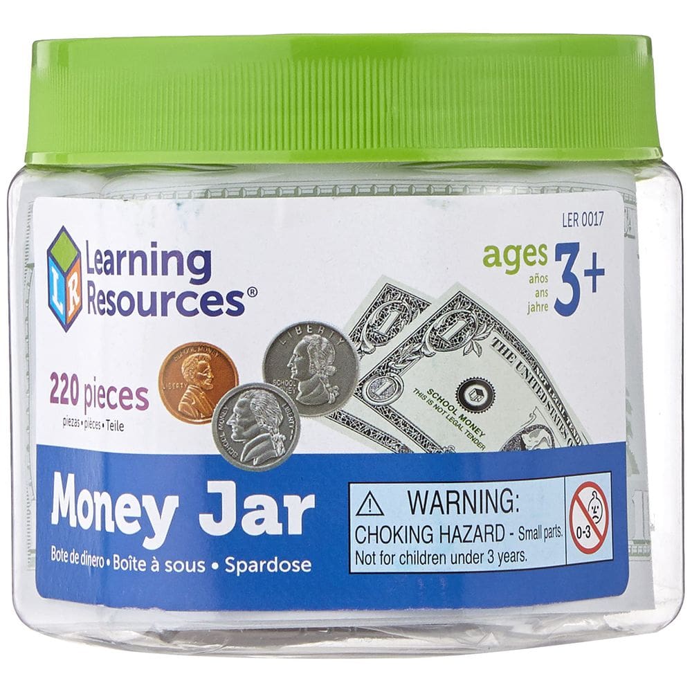 Recursos de aprendizagem de dinheiro fictício Money Jar com notas e moedas