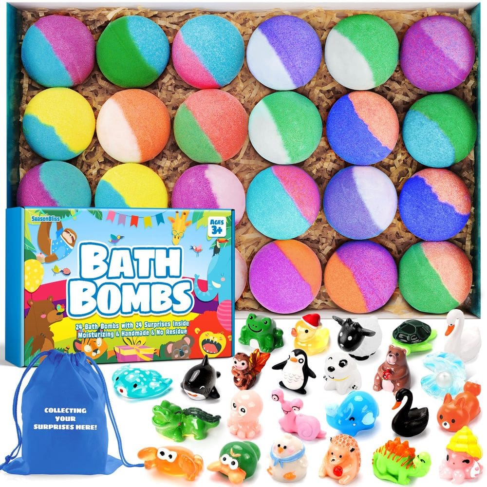 Bombas de banho SeasonBliss, pacote com 24 unidades para crianças, com surpresa no interior