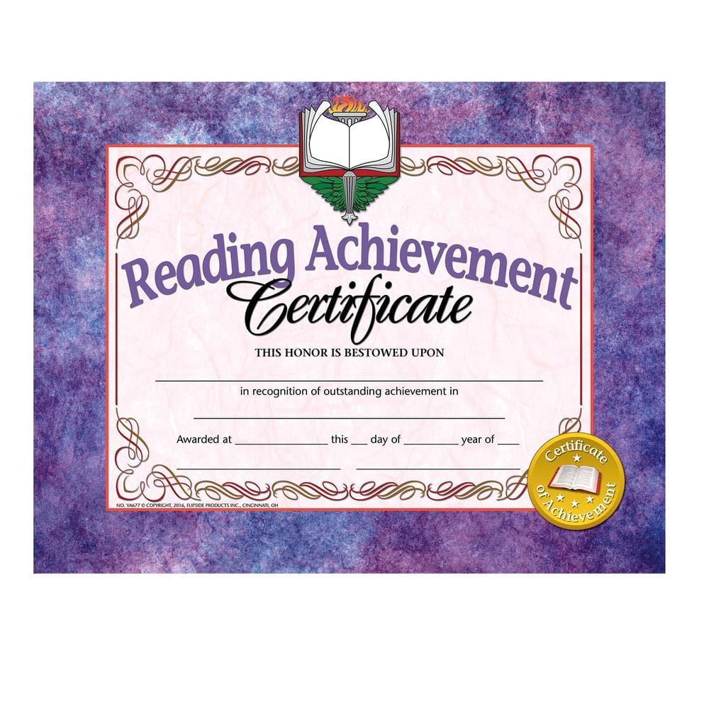 Certificate Flipside Products Reading Achievement, pacote com 30