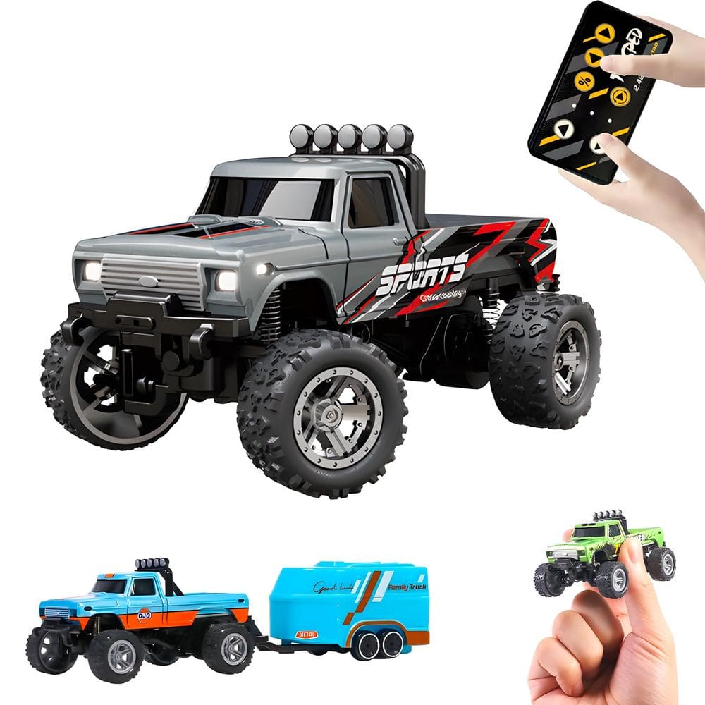 Controle remoto Mini RC Monster Truck Atlodas escala 1:64 cinza