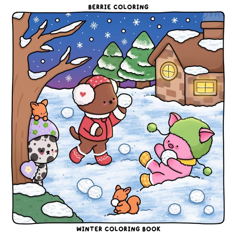 Livro de colorir Berrie Coloring Winter para adultos e adolescentes